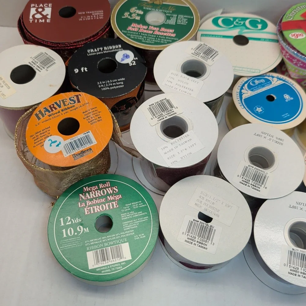 Mixed Lot Decorative Ribbon Spools Christmas Halloween Satin Wired Craft 18pc